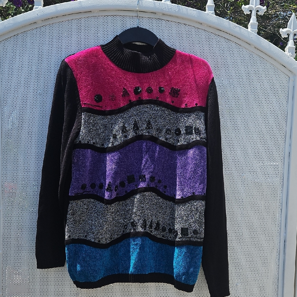 Alfred Dunner Cowl Neck Sweater in Pink and Purple